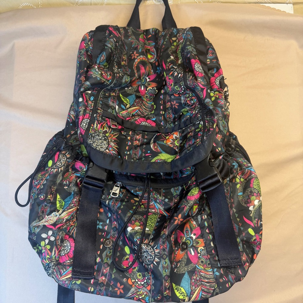Sakroots Spirit Desert Floral Owl Print Nylon Drawstring Backpack Multi-Color